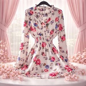 J for Justify Floral Mini Dress - Red and Blue on Cream